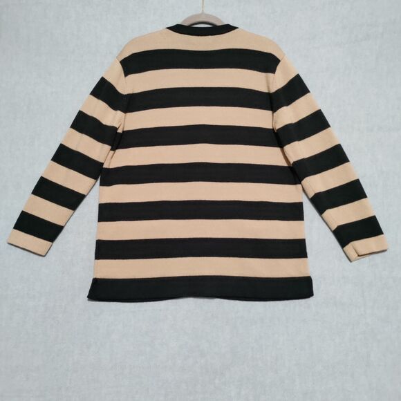 Liz Claiborne Large 100% Wool Knit Cardigan Sweater Button Front Neutral Stripes - Picture 3 of 15